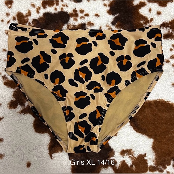 Leopard Print Girls Two Piece Swim XL 14/16 - Picture 2 of 2